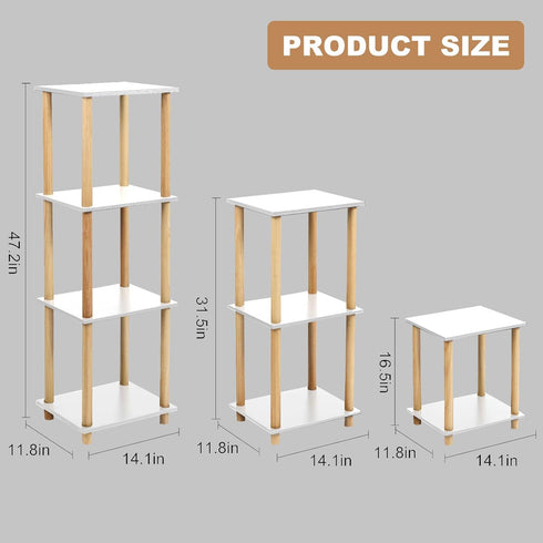 Haeterna 2-Tier Assembly,11.8" 14.1" 16.5" inches. White Bookshelf, Wooden Bookcase with Open Shelves, for Small