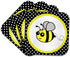 3dRose Cute Yellow Bumble Bee on Black and White Polka Dots, Soft Coasters, Set of 4