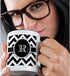 3dRose Black and White Chevron Monogram Initial R Mug, Two Tone Black, 11oz