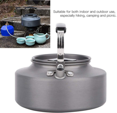 Outdoor Camping Tea Kettle Teapot 1.1L, Portable Coffee Pot Picnic Set, Wood Stove Steamer for Hiking (Grey)