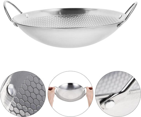 BESTonZON Stainless Steel Wok Pan, Everyday Pan, Korean Pan, Mini Wok Cookware, Non Stick Deep Frying Pot, Metal