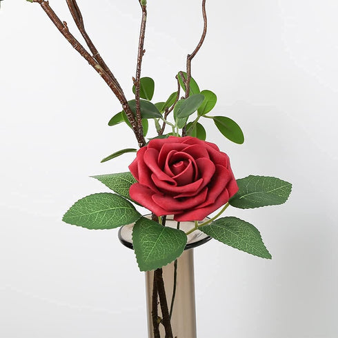 Fake Leaves for Roses Decorations, 80pcs Bulk Green Rose Leaves with Stems for DIY Wedding Bouquets