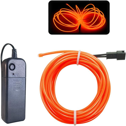 MaxLax EL Wire Orange, 9.8ft/3m Portable Battery Pack Neon Light Strip, 360° Cuttable Glowing Rope Lights for Parties