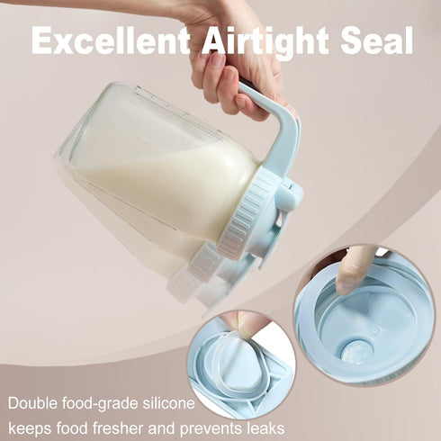 32oz 1 Glass Pitcher with Lid & V-shaped Pour Spout - Quart Breastmilk Pitcher Double Leak Proof, Creamer Container