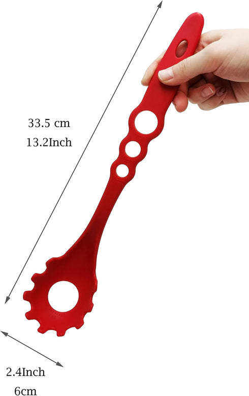 4-in-1 Large Measure Portion Control Tool, Nylon Spaghetti Spoon, Strainer, and Measurer for Kitchen Cooking (RED)