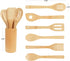 Bamboo Wooden Spoons & Spatulas Set, 6 Pieces Kitchen Cooking Utensils with 1 Holder, Heat Resistant for Non Stick