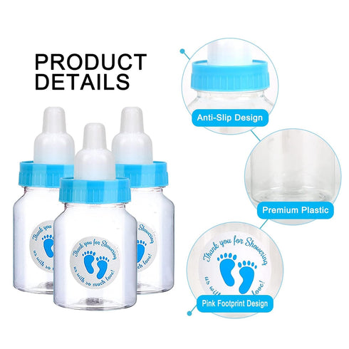 144 5.5 oz, Set 144 500 Blue Mini Baby Bottles for Baby Shower Favors - Plastic, Vented, Standard Bottle,