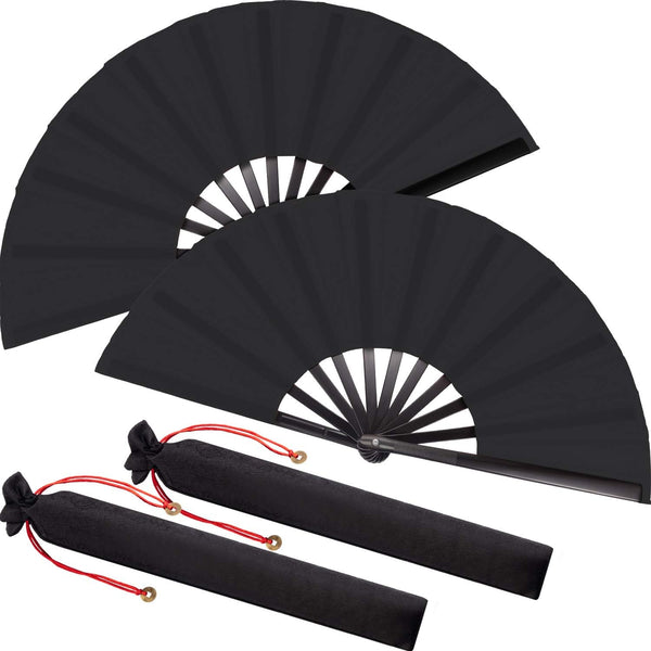 Maitys 2 Packs Large Clap Fans for Line Dancing, Chinese Folding Hand Fans for Men and Women (Black)