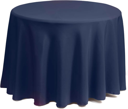 Gee Di Moda 120 Inch Navy Blue Round Tablecloth for 60 to 96 Inch Tables - Heavy Duty Washable Fabric for Buffet,