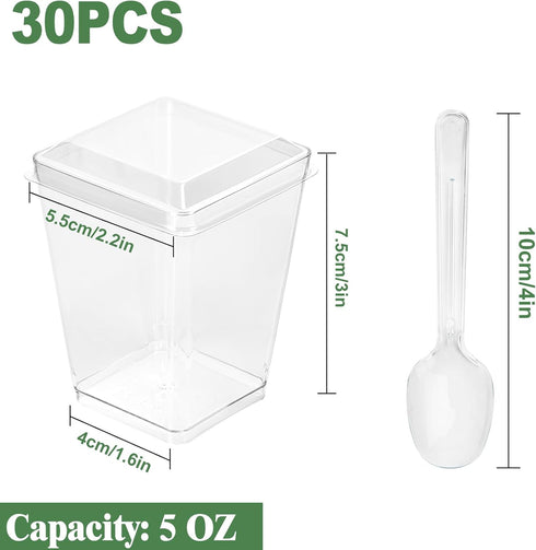 YOIYINI 30 Pack 5oz Dessert Cups with Lids and Spoons,Yogurt Parfait Cup with Lids,Plastic Dessert Containers