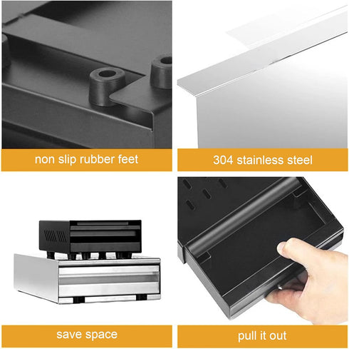 Coffee Knock Box Drawer - Stainless Steel Coffee Powder Box with Removable Rubber Strike Wood Pole and Non-Slip Base