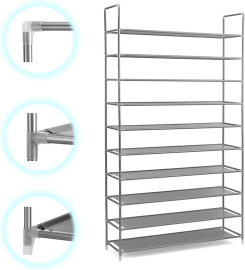 GREEF 10-Tier 50-Pair Closet, Classics Shoe Rack Organizer Sturdy Metal Storage Shelf for Bedroom, Entryway, Dorm Room