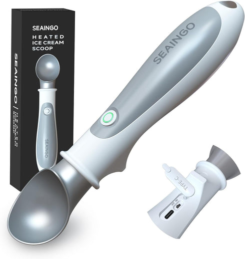 SEAINGO Heated Ice Cream Scoop - Rechargeable, ON/OFF Safety Lock Switch, Two