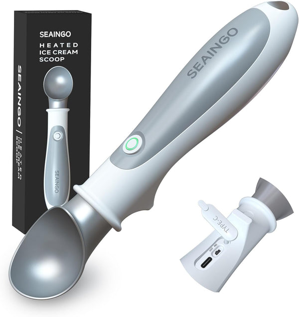 SEAINGO Heated Ice Cream Scoop - Rechargeable, ON/OFF Safety Lock Switch, Two