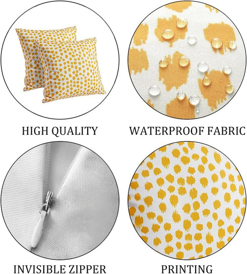Set of 2 Outdoor Pillow Covers 20x20, Yellow Polka Dot Waterproof Decorative Cases for Summer Outdoor Sofa Bed Cushion