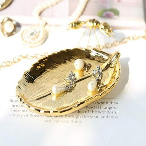Lependor Golden Leaf Shaped Small Ceramic Jewelry Dish, Decorative Trinket Holder for Wedding Party