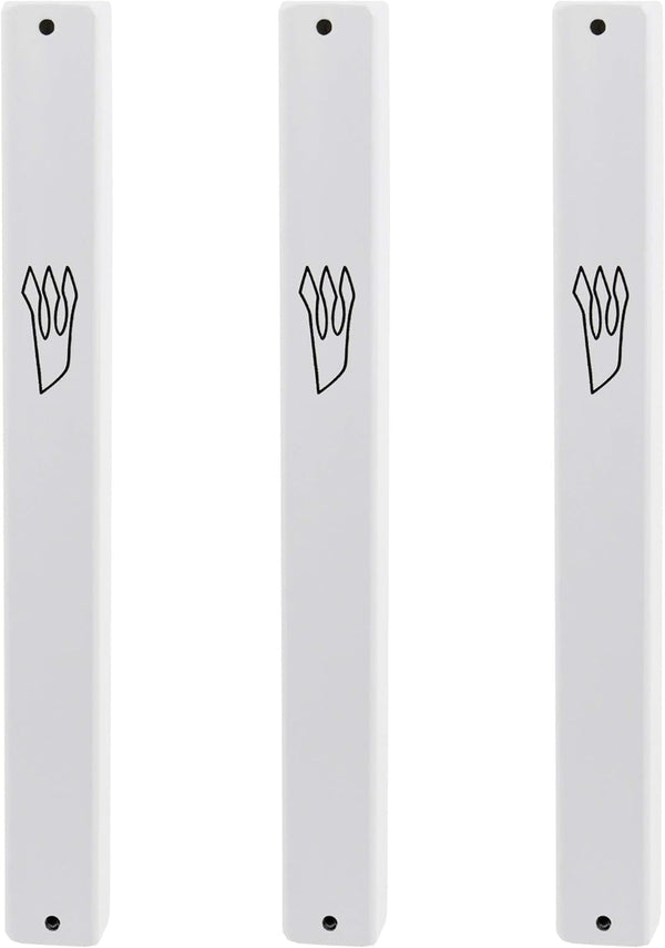 3-Pack Classic Aluminum Mezuzah Case for Mezuzah Scroll (with Nail), Weather Proof, Easy Peel and Stick (White, 5.5inch)