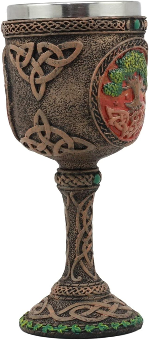 Ebros Colorful Celtic Knotwork Cosmic Sacred Tree of Life Yggdrasil Wine Goblet, 5oz Vial of Fertility and Immortality