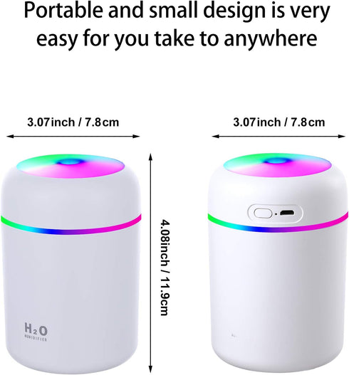 2 Pieces Cool Mist Humidifiers, Portable Mini Humidifiers, 300 ml, Quiet USB Personal Desktop Humidifier, Small Humidifiers with 2 Mist Modes and Auto Shut Off for Bedroom Home(Pink, White) by Mudder