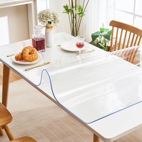 SPLENDEFUL 17x44 Inches 1.5mm Rectangluar Clear Table Cover Protector Thick Plastic Crystal Table Pad Desk Mat for Kids