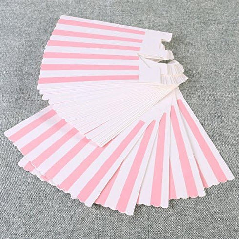 BinaryABC Popcorn Boxes, Stripe Pattern Decorative Dinnerware for Parties, 24pcs, Pink