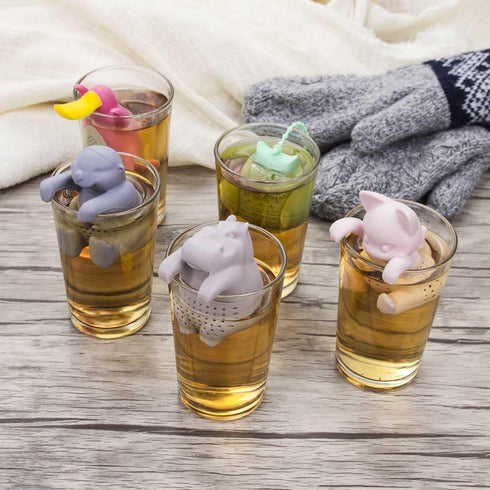 Tea Infuser for Loose Leaf Tea - Par-Tea Pack Silicone Strainer Animals, 5-Pack Loose Leaf Steeper Set in Multi-Color