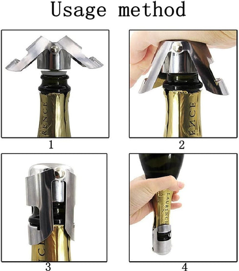 3 Pack Set Champagne Sealer Stopper, BGMAX Stainless Steel Sparkling Wine Bottle Plug Sealer with a Longer Sealing