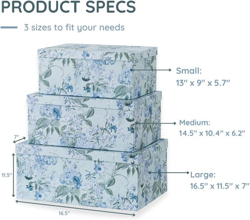 Soul & Lane Decorative Cardboard Storage Boxes - Springtime Joy Set of 3 Floral Nesting Boxes with Lids for Keepsakes