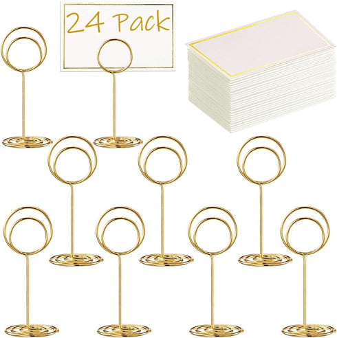 24 Pcs Premium Mini Table Number Holders and Place Cards with Gold Foil Border for Wedding, Party, Birthday