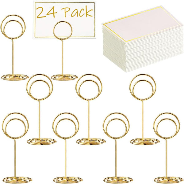 24 Pcs Premium Mini Table Number Holders and Place Cards with Gold Foil Border for Wedding, Party, Birthday