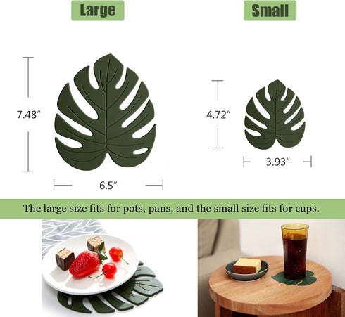 Silicone Trivet Mat Set of 2, Monstera Pot Holders for Hot Pots, Non-Slip Coasters for Kitchen Countertops