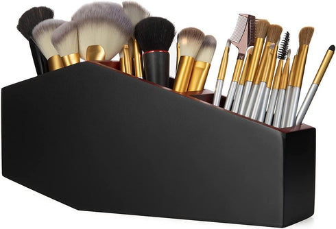 GUTE Coffin XL Makeup Brush Holder, Extra Large Goth Desk Organizer for Home, Bedroom, Bathroom Accessories Storage