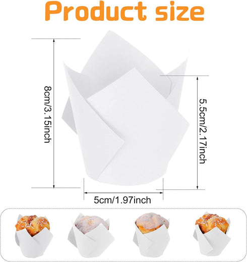 Jutom 200 Pack Tulip Cupcake Liners Paper Baking Cups Greaseproof Muffin Liners Grease Resistant Cupcake Wrappers for Weddings Birthday Cake Balls Muffins Candy Jelly Party(White) by Jutom