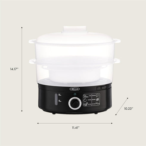 BELLA Two Tier Food Steamer, 7.4 QT, Stainless Steel, Stackable Baskets & Dishwasher Safe Lids