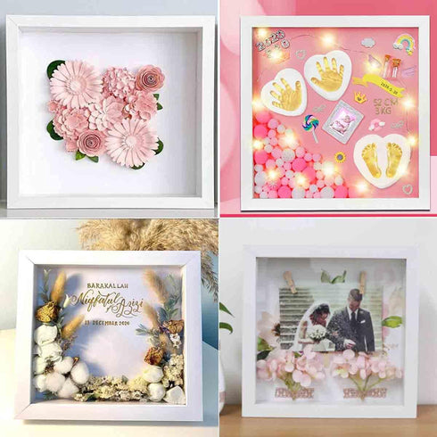 8x8 White Shadow Box Frame Display Case with Letter Stickers, 3D Picture Frame for Memorabilia, Baby Items, Crafts,