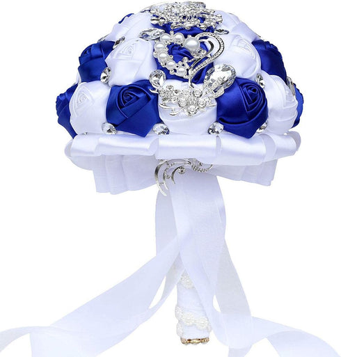 Romantic Bridal Bouquet Wedding Bouquets Crystal Satin Rose for Valentine's Day Confession Party Church Decor (Royal