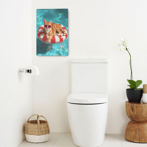 Lunavix 16X24 Funny Cat Bathroom Canvas Wall Art Kitten Ocean Wall Decor Kitten Swim Painting Print Picture Artwork