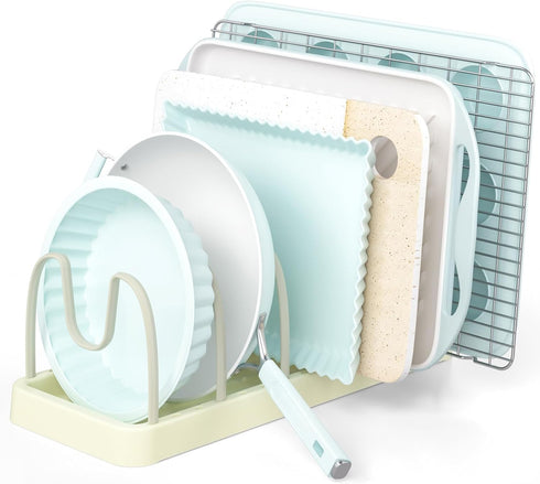 Pots and Pans Organizer for Under Cabinet, 6 Adjustable Compartment Kitchen Cabinet Organizers and Storage for Bakeware.