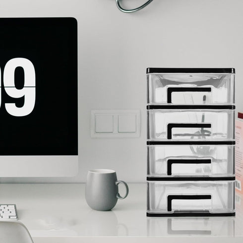 Garneck 4 Portable Drawers Desk Fridge Organizer - Clear Vanity Storage Drawers, Small Drawer Showcase for Crafts, Black
