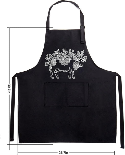 Cow Gifts for Women, Kitchen Decor Cooking Utensils Set with Unique Bamboo Spoons, Apron, Personalized Gift Idea for Mom