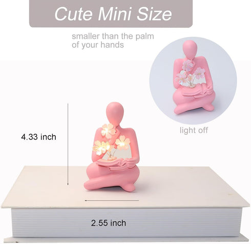 Sewinde Bookshelf Decor Thinker Statue, Battery Powered Night Light, Modern Abstract Reading Figurines Home Decoration