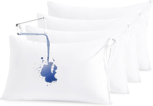 NTBAY 4 Pack Zippered Waterproof Pillow Protectors, Super Soft Quiet Zip Pillow Cases 20x26 Inches Jersey Pure White