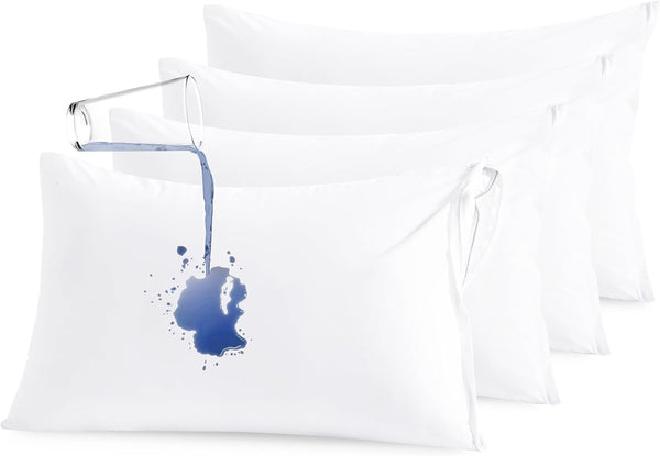 NTBAY 4 Pack Waterproof Zippered Pillow Protectors, Super Soft Quiet 20x30 Inches Jersey Pure White Covers
