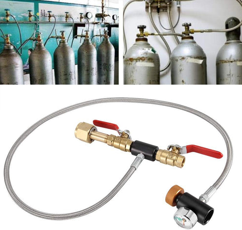 G1/2 CO2 Cylinder Refill Adapter with Hose for Filling 36" with Gauge and 2 Turn On/Off Valves