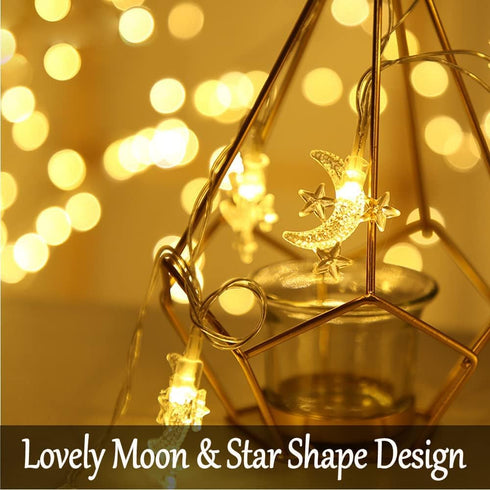 Fielegen 40 LED Moon String Lights - Battery Operated 20ft Mini Star Fairy Lights for Garden, Wedding, Party Decorations