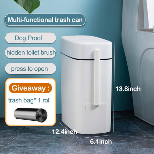 14 3.7 Set Bathroom Trash Can with Lid, Liter/ Gallon Bathroom Trash Can and Toilet Brush for Restroom, Bedroom, Living