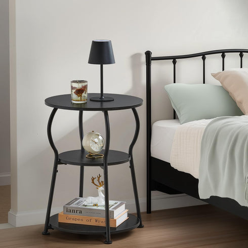 3-Tier Round Side Table for Small Spaces, Wood Bedside Round End Tables for Living Room, Nursery, Corner, Office