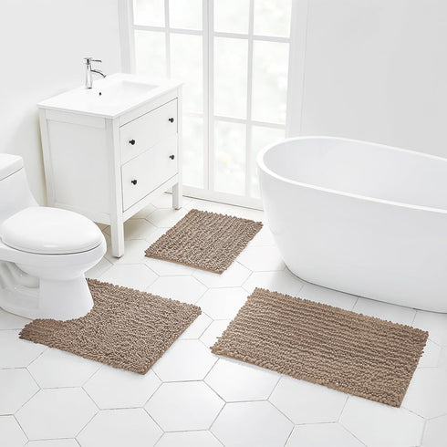 Walensee Non Slip Bathroom Rug (32x20 Inch, Taupe) - Water Absorbent, Soft Shaggy Chenille, Machine Washable Bath Mat