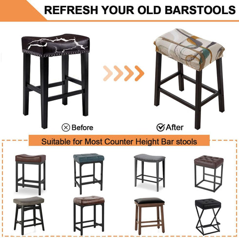 Set 2 Counter Counter #10 Bar Stool Cover Rectangle of Printed Stretch Height Bar stools Slipcovers Saddle Stool