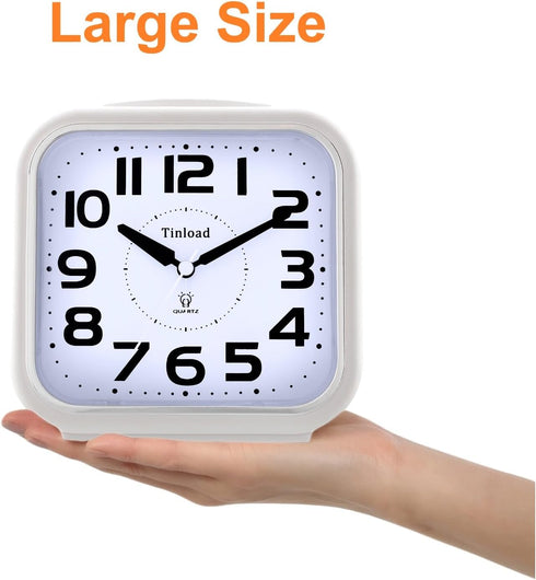 5.5" Large Analog Alarm Clock, Silent Non Ticking, Gentle Wake Beep Sounds, Battery Operated, White
